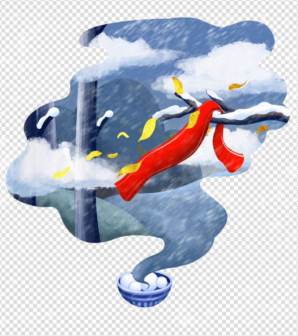 冬天雪景红围巾卡通手绘元素